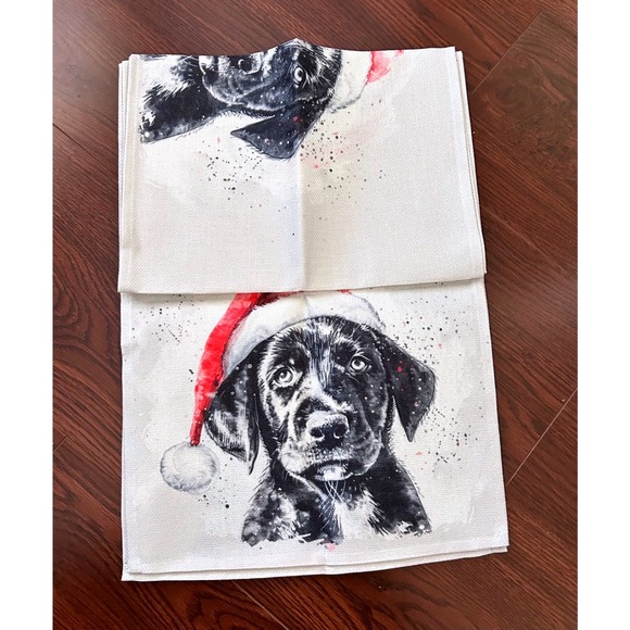 Other - Christmas Black Labrador Dog Table Runner Red Santa Hat Holiday Home Decor 71in
